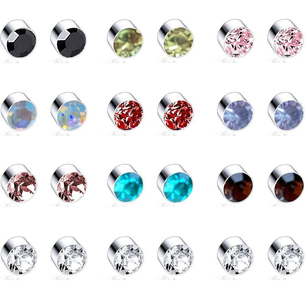 Set of 18 Magnetic Cubic Zirconia Earrings for Men and Women in Multiple Colors